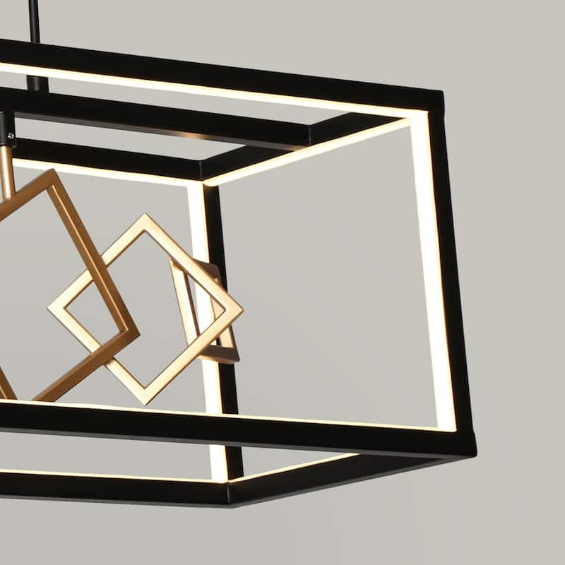 Modern 8-Light LED Black Gold Chandelier Airy Frame Kitchen Island Light - W 27.75" x H 12"