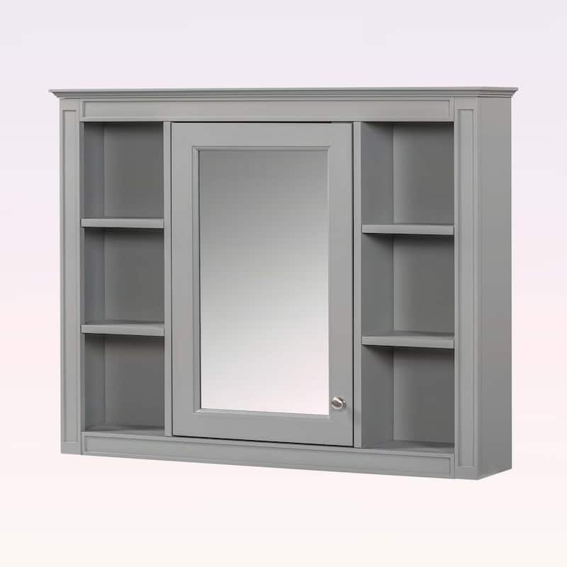 Wall-Mounted Storage Cabinet with Mirror,6 Open Shelves,Modern and Space-Saving Design for Enhanced Bathroom Organization