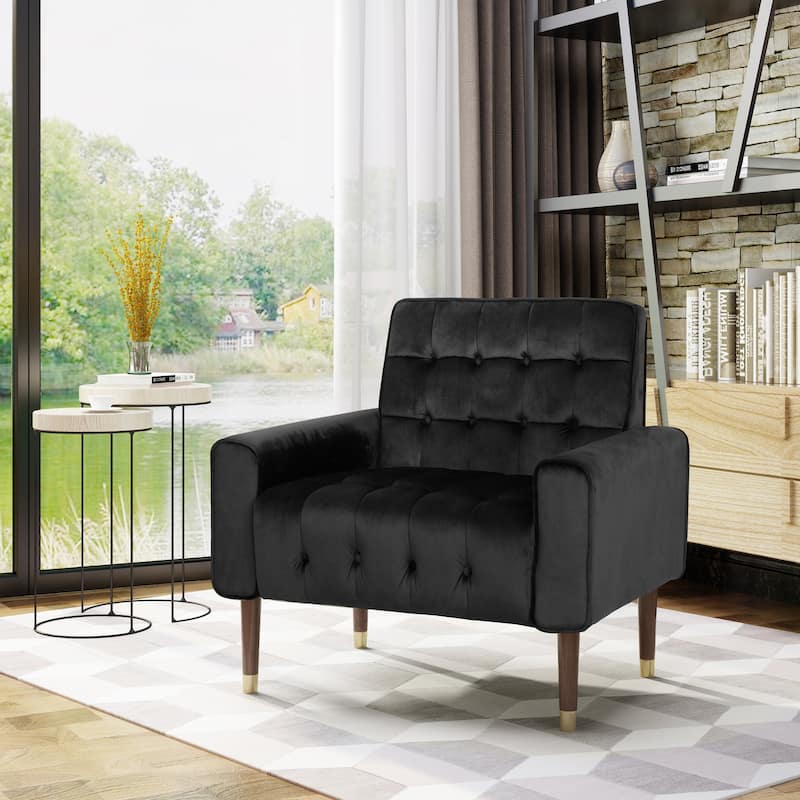 Black 33" Velvet Button Tufted Arm Chair - Black