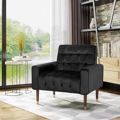 Black 33" Velvet Button Tufted Arm Chair
