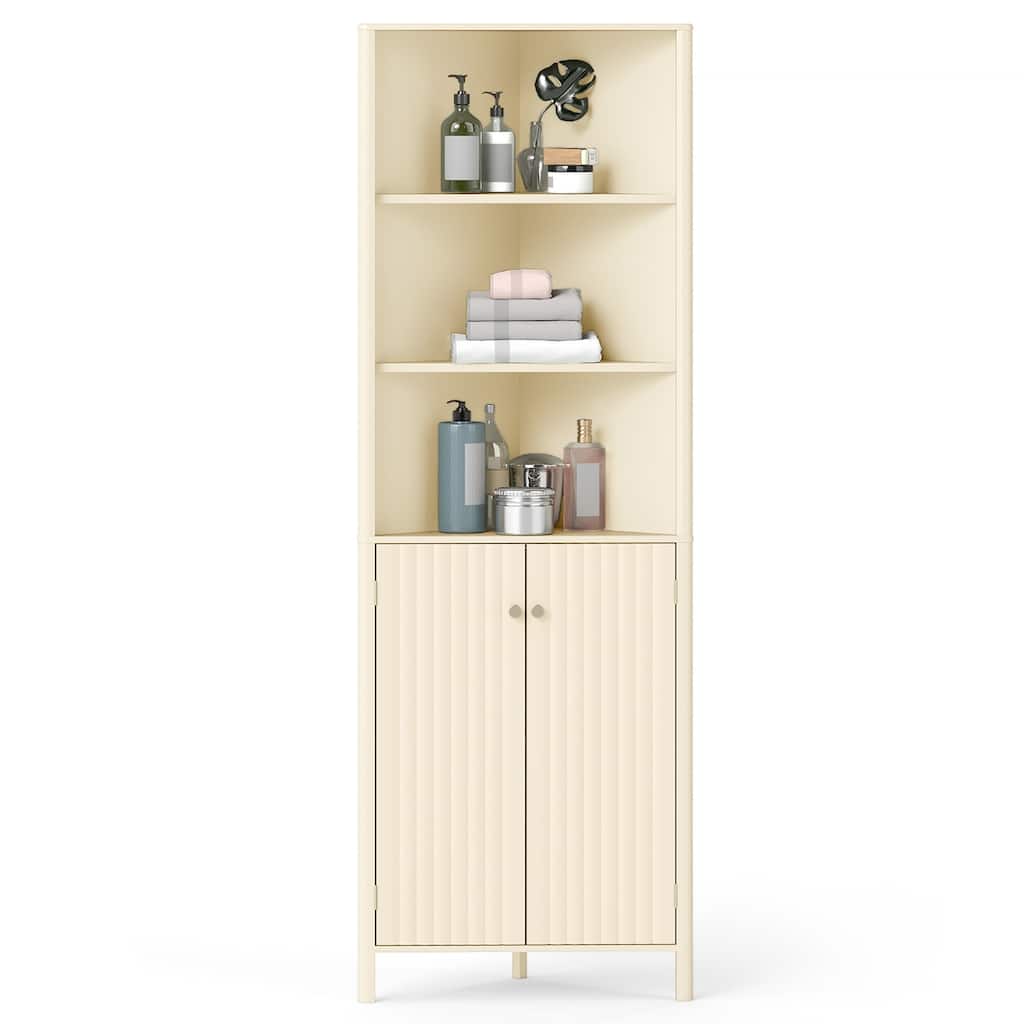 Gymax 68'' Tall Corner Cabinet w/ 5 Shelves & 2 Fluted Doors