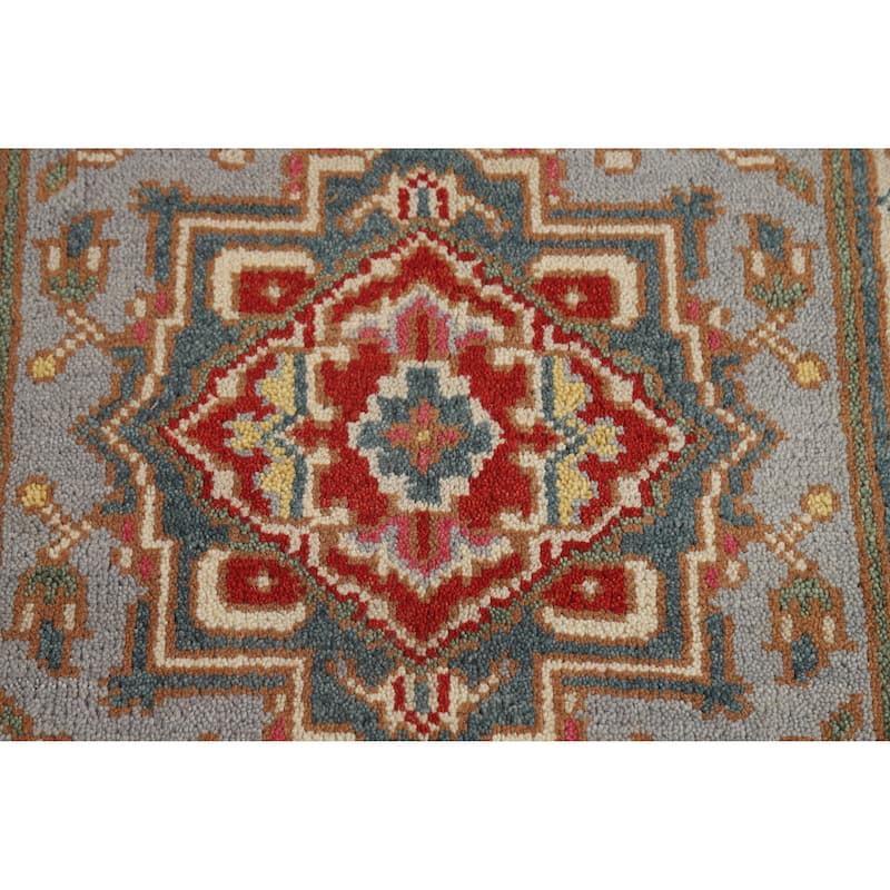 Hand Knotted Oriental 100% Wool Carpet Traditional Medallion Greys & Charcoal Heriz (serapi) Area Rug - 4' 10'' X 3' 0''