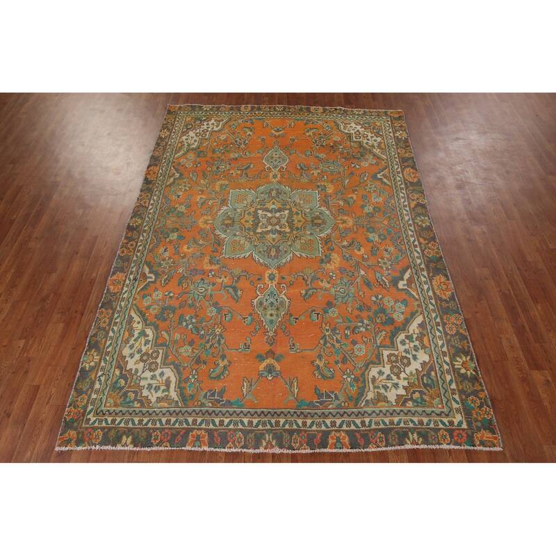 Hand Knotted Oriental 100% Wool Carpet Traditional Floral Oranges & Rust Hamedan Area Rug - 9' 6'' X 6' 6''