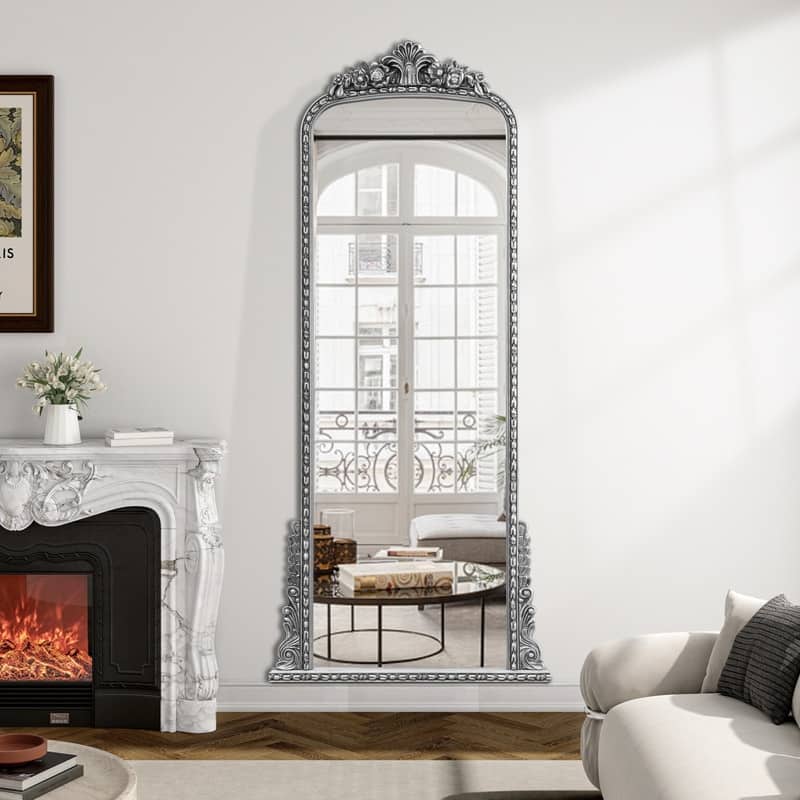Vintage Full-Length Floor Mirror with Ornate Baroque Detailing - N/A
