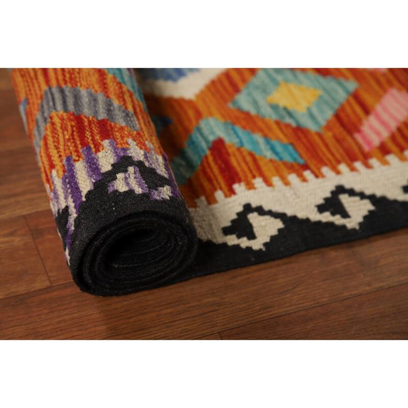 Reversible Kilim Oriental Area Rug Flatweave Southwestern Wool Carpet - 8'1" x 9'7"