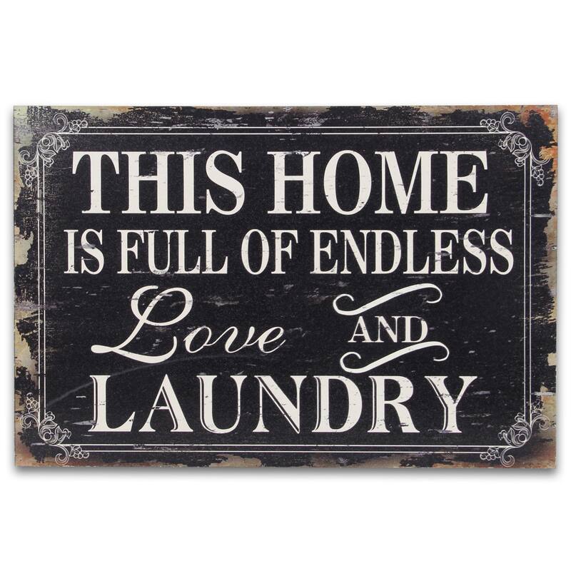 HomeRoots 16" X 24" Black and White Endless Love And Laundry Wood Wall Decor