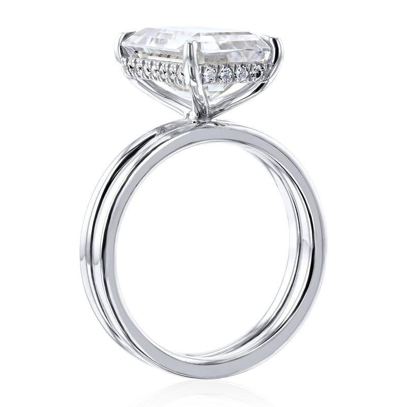 Kobelli Signature Collection 5.65 Carats Moissanite & Diamond 14k Solid Gold Emerald Hidden Halo Plain Bands Elliot Bridal Set