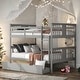 preview thumbnail 1 of 32, Full over Full Bunk Bed with 2 Drawers and Ladder for Bedroom Gray