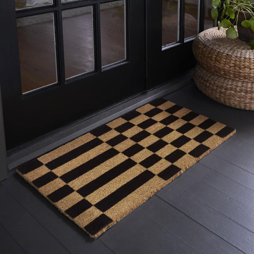 Checkerboard Stripe Geometric 18" x 30" Doormat - 18" x 30"