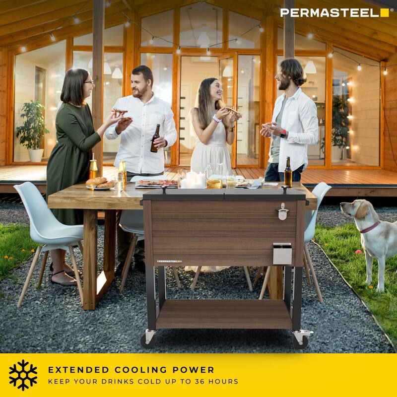 Permasteel 80-Qt Rustic Woodgrain Style Rolling Patio Cooler with Wheels