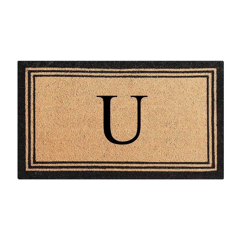 A1HC Pure Natural Coir Monogrammed Heavy Duty PVC Backing Doormat - 24" X 39" - Monogrammed U