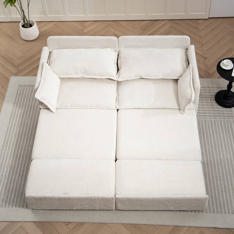 73.6inch 3-in-1 Corduroy Pull Out Sofa Bed with Storage and Charging Ports