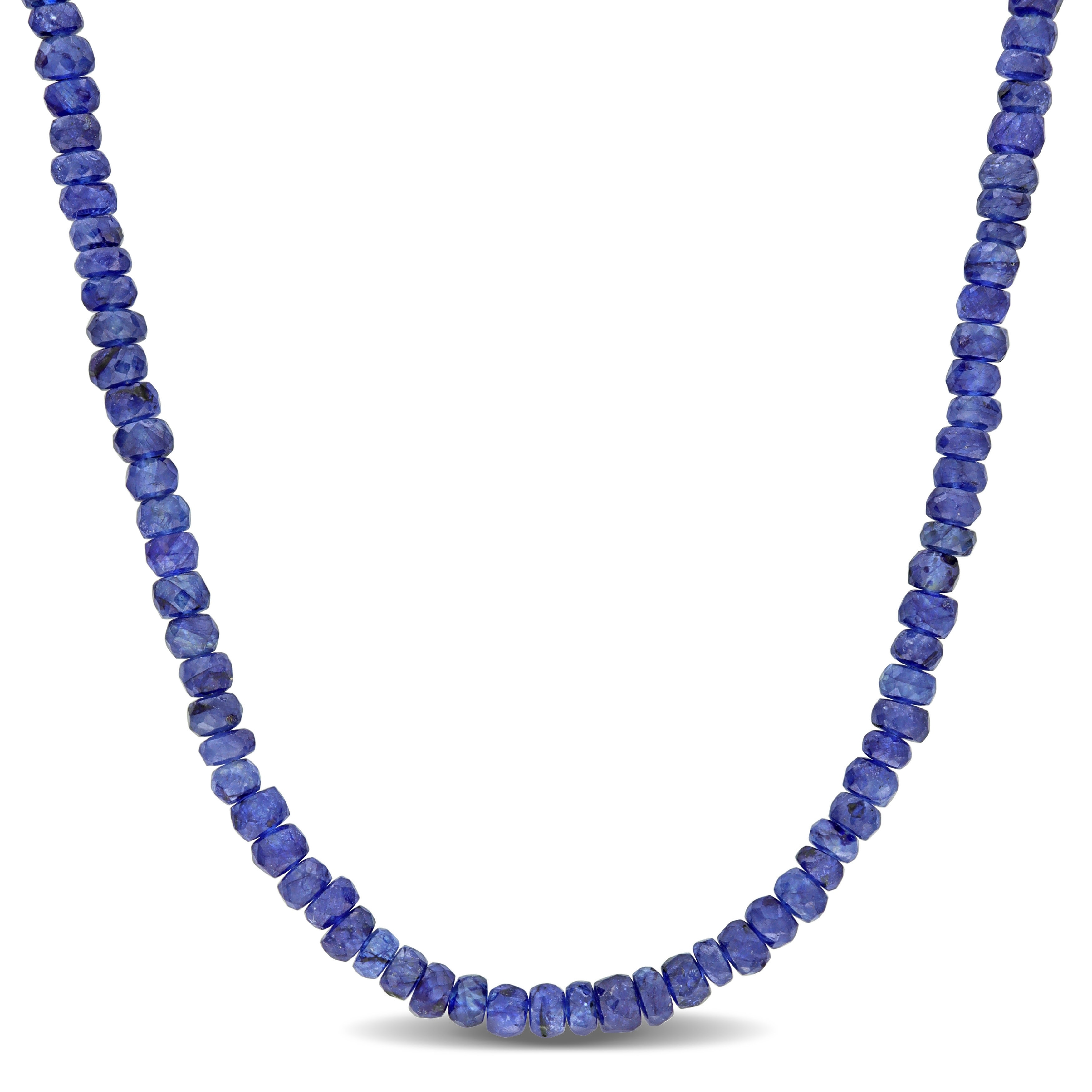 Miadora 26ct TGW Fancy-Cut Blue Sapphire Facetted Bead Necklace in Sterling Silver