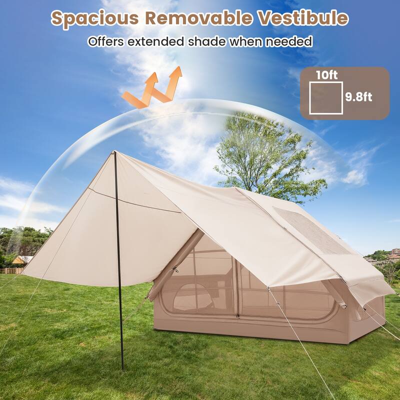 4-6 Person Beige Inflatable Camping Tent with Porch Waterproof Cabin Shelter with Pump and Carry Bag - 116.5 x 81.1 x 78.7 in