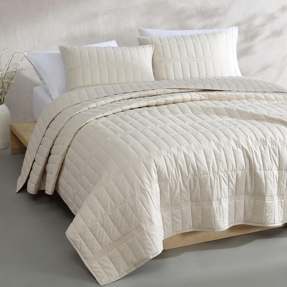Calvin Klein Washed Percale Cotton Reversible Quilt Set