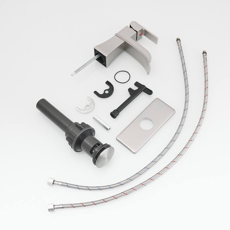 Deck Plate Waterfall Sink Faucet with Pop Up Drain and Supply Lines