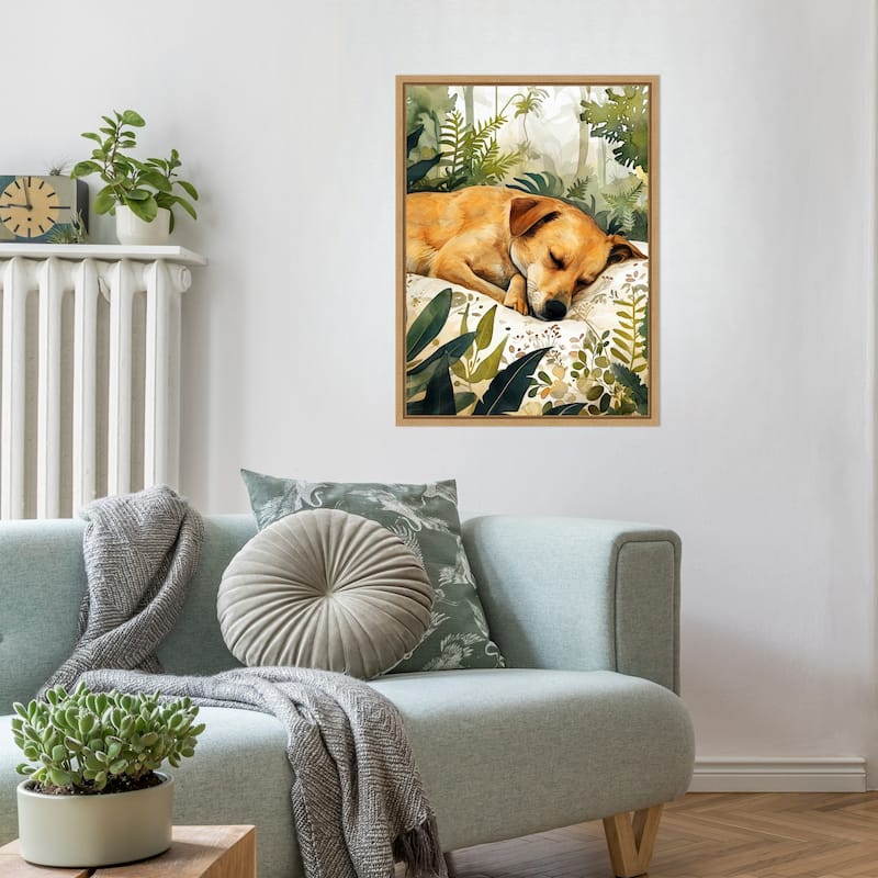 Dogs Life Pillow Time by Justyna Jaszke Framed Canvas Wall Art