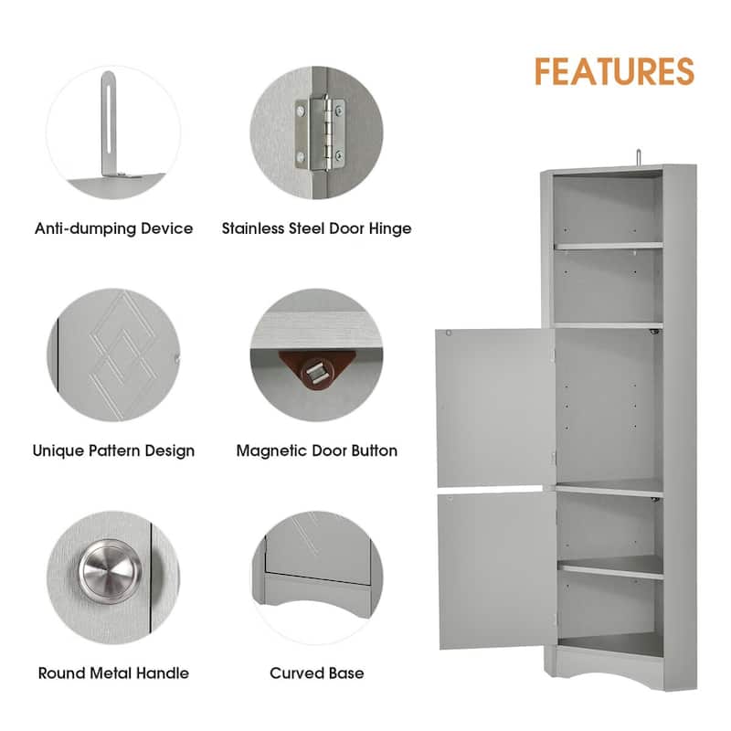Merax Freestanding Tall Bathroom Corner Cabinet with Adjustable Shelves