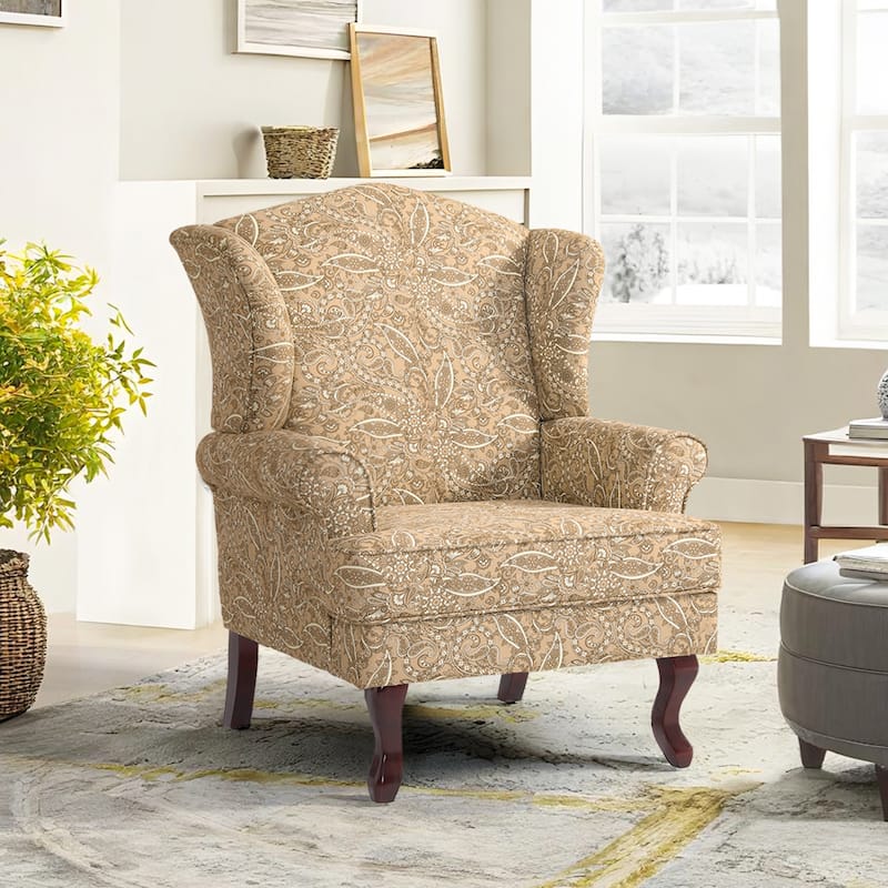 31" W Modern Upholstered Linen Wing Back Accent Chair with Rolled Arm