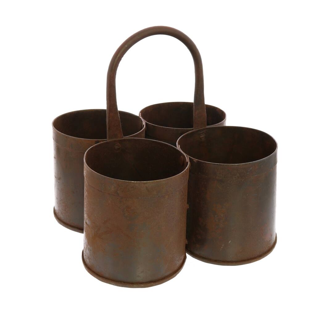 Rustic Style Metal Caddy with Curved Handle, Bronze