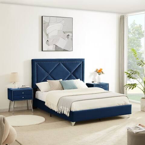 Upholstered Platform Bed Bedroom Set with nightstand