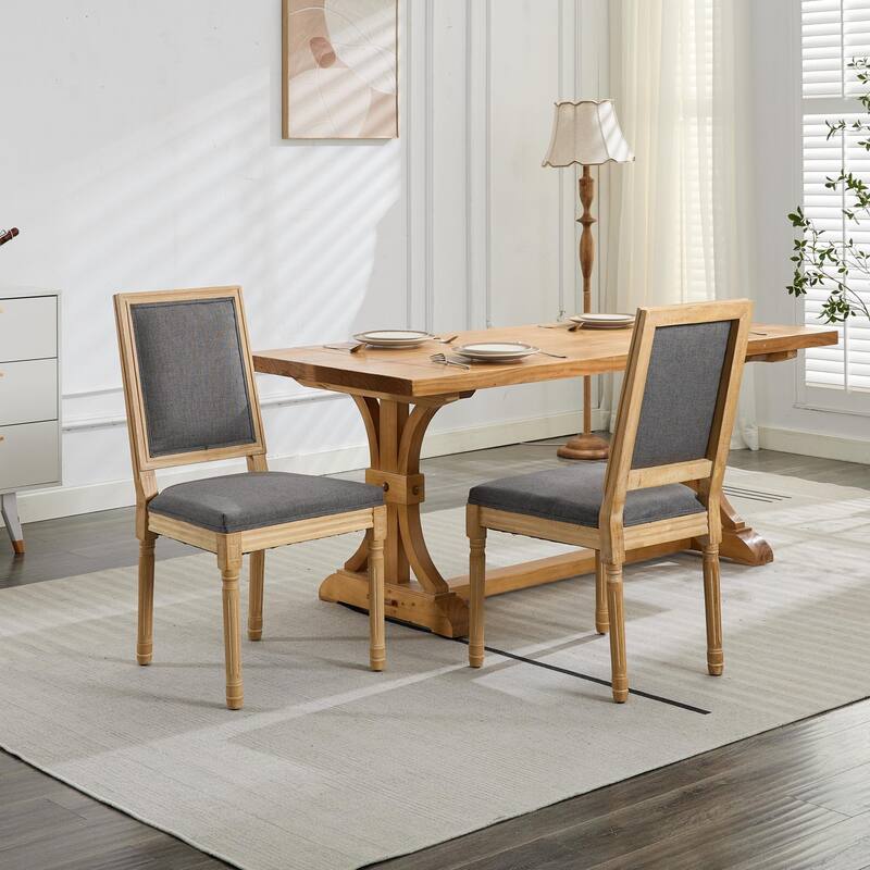 Dining Chairs Set of 2, Square Backrest Solid Wood Frame Dining Chair