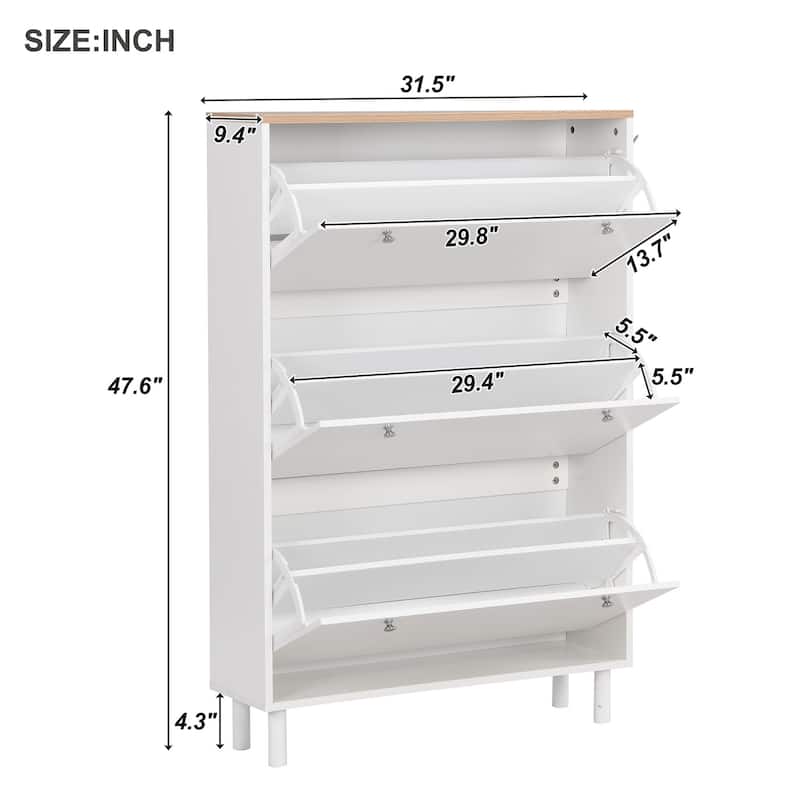 Narrow Design Shoe Cabinet with 3 Flip Drawers