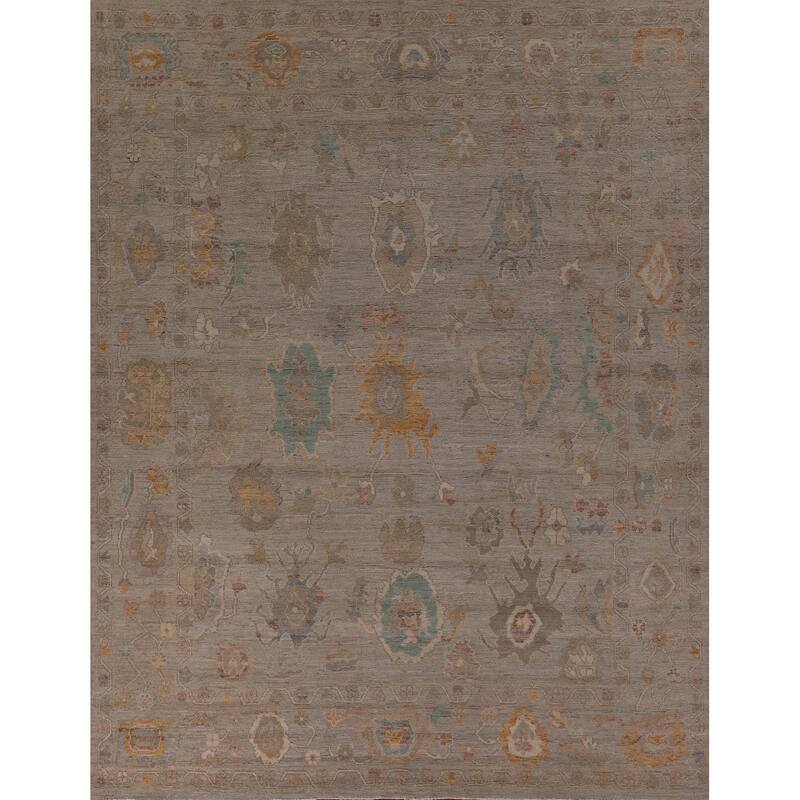 Vegetable Dye Beige Oushak Turkish Rug Hand-Knotted Wool Carpet - 8'1" x 9'8"