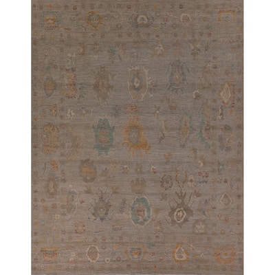 Vegetable Dye Beige Oushak Turkish Rug Hand-Knotted Wool Carpet - 8'1" x 9'8"