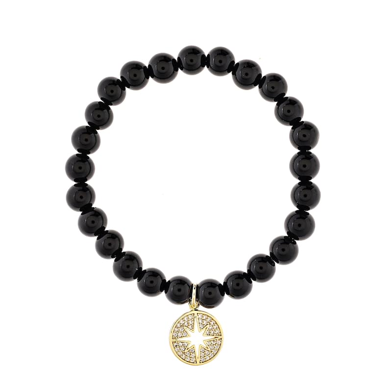 Rivka Friedman 18K Gold Plated Onyx Beaded Bracelet with Starburst Charm - Black