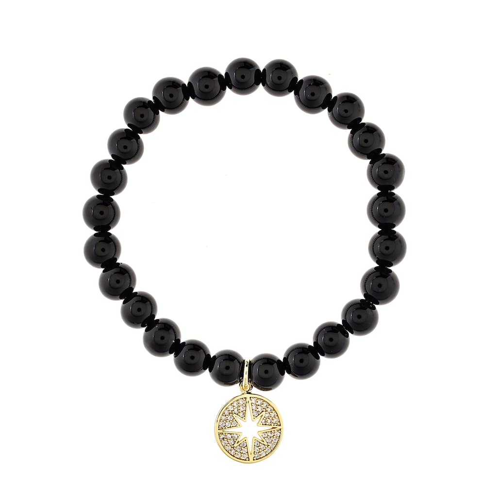 Rivka Friedman 18K Gold Plated Onyx Beaded Bracelet with Starburst Charm - Black
