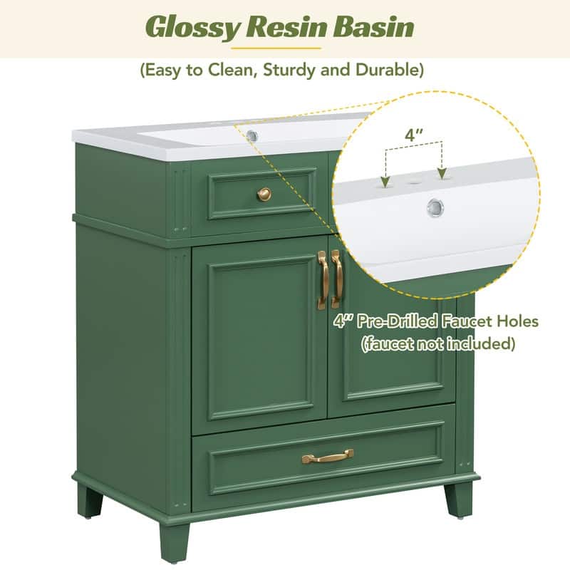 30" Bathroom Vanity with Resin Sink, Drawer and Soft Closing Doors
