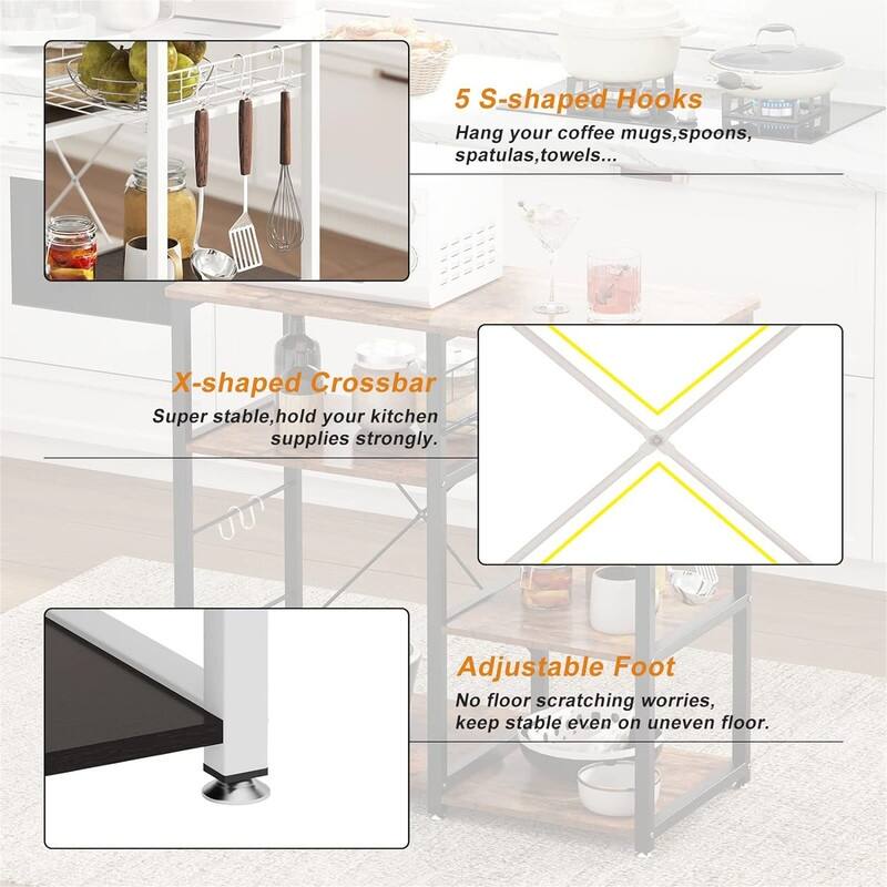 3-Tier Kitchen Baker's Rack Storage Cart Workstation Shelf - 15.7"D x 35.4"W x 32.7"H