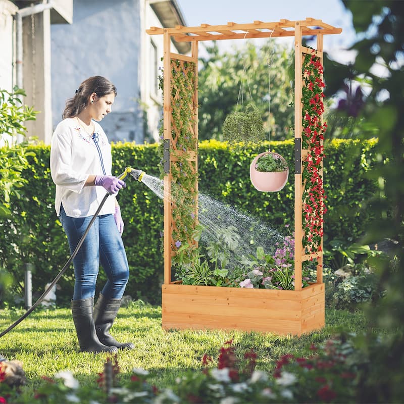 Gymax Raised Garden Bed Vertical Plant Container for Vine Climbing