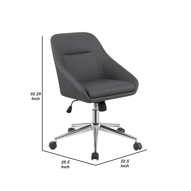 Gil 26 Inch Office Chair, Foam Filled Pintuck Seat, Gray Vegan Leather