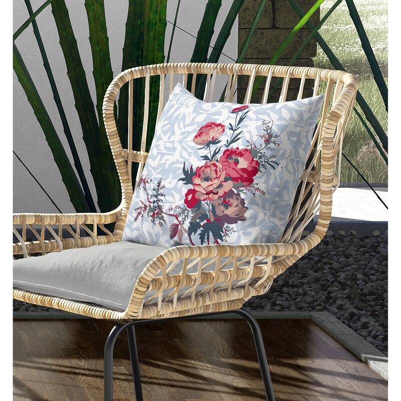 Opulent Orchid Roses Indoor/Outdoor Reversible Throw Pillow Blue and Red