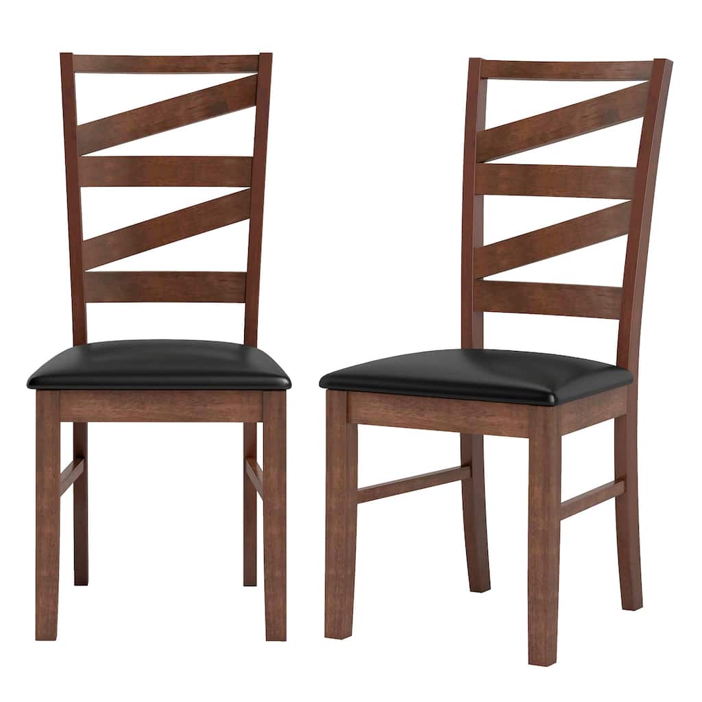 Gymax Dining Chairs Set of 2 Rubber Wood Legs Faux Leather Upholstered