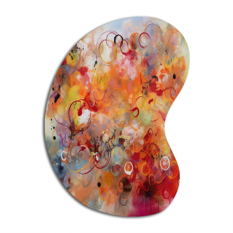 Designart - Orange Red Marbled Dreamscape I - Abstract Geometric Metal Artwork - Modern Orange Metal Boom Shape Print
