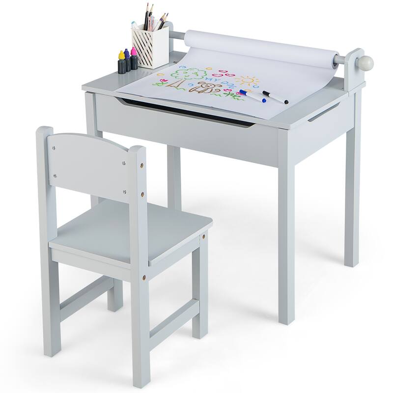 Costway Toddler Craft Table & Chair Set Kids Art Crafts Table - See Details - Grey