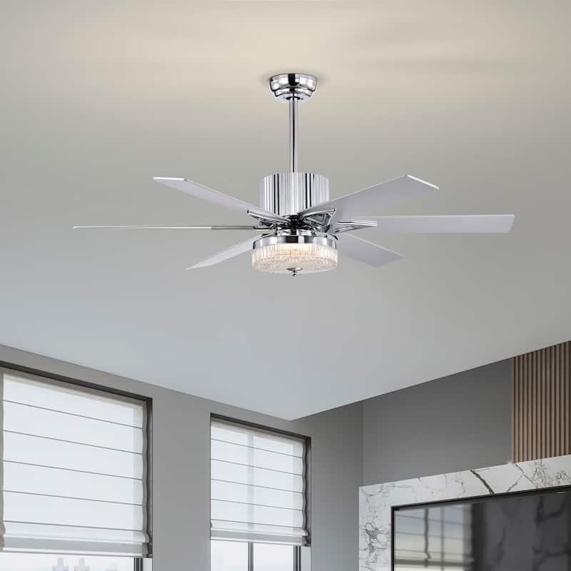 52 in. Smart Indoor Gold Ceiling Fan with Integrated LED with 6 Plywood Blade and Remote Control - Chrome