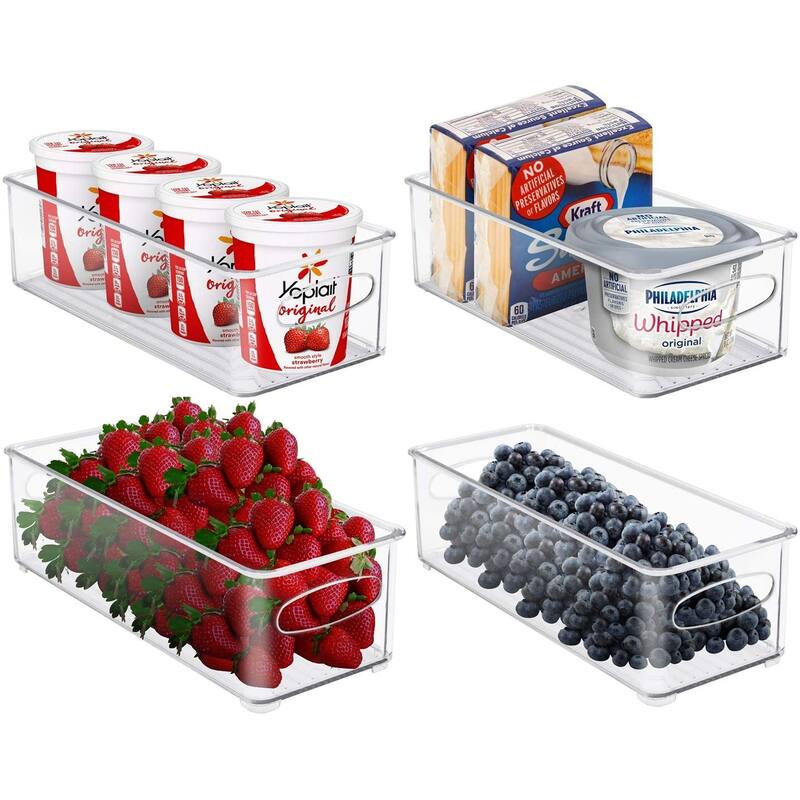 Plastic Storage Bins Stackable Clear Pantry Organizer Box Containers - 4 Piece
