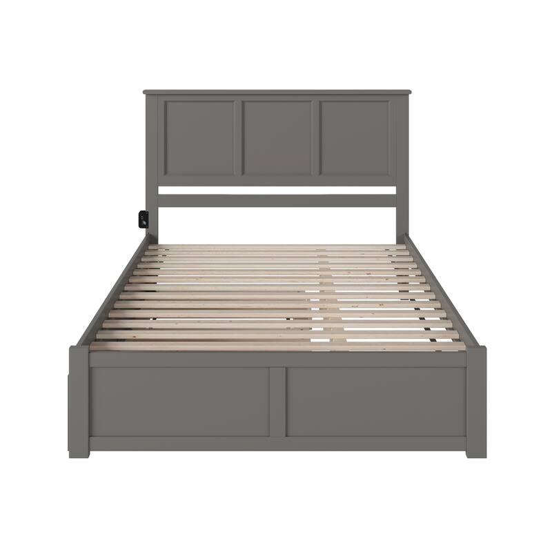 Asian Platform Bed with Trundle - Twin XL Grey, Panel Headboard & Footboard - Modern Bedroom Furniture