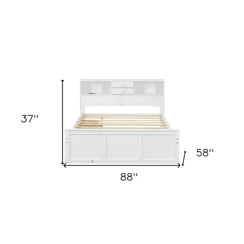 HomeRoots White Wood Full Bed Frame With Trundle And Drawers