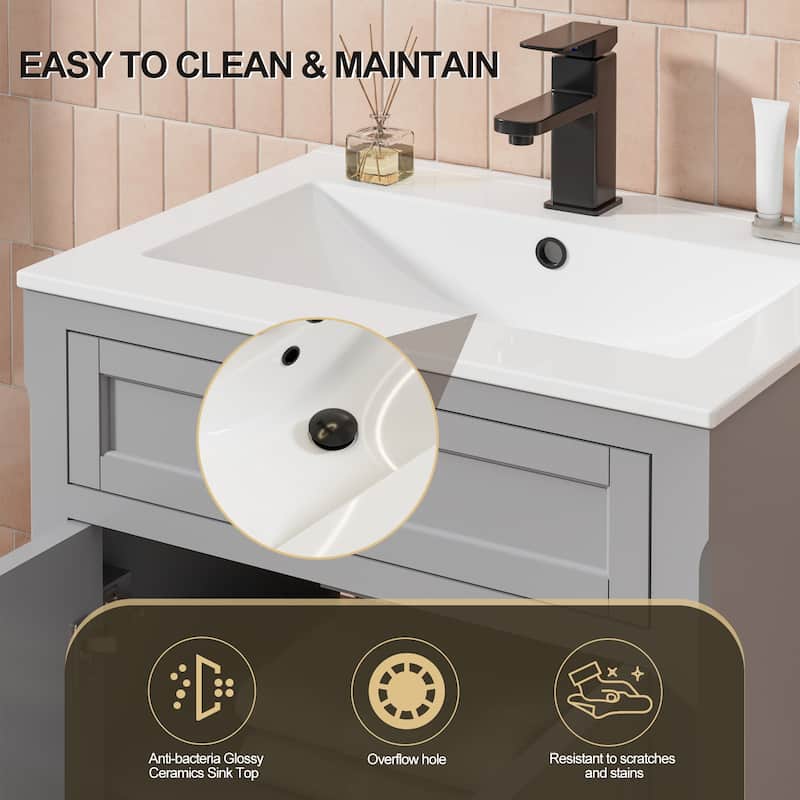 Retro Bathroom Vanity W/ Drop in Sink Combo Cabinet Set