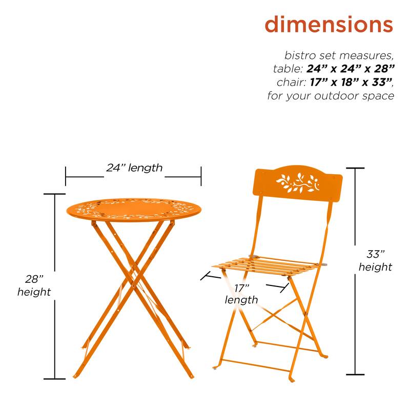 Alpine Corporation Indoor/Outdoor 3-Piece Bistro Set Folding Table and Chairs Patio Seating