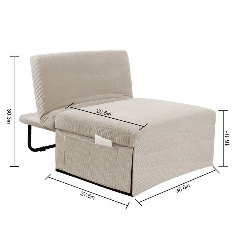 Versatile 4-in-1 Corduroy Couch Chair, Converts to Sleeper Sofa, Chaise & Ottoman