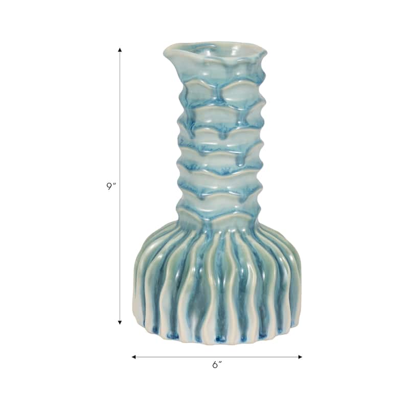 Sagebrook Home Coastal Ribbed Bud Vase Reactive Finish, Blue, Bud, Ribbed