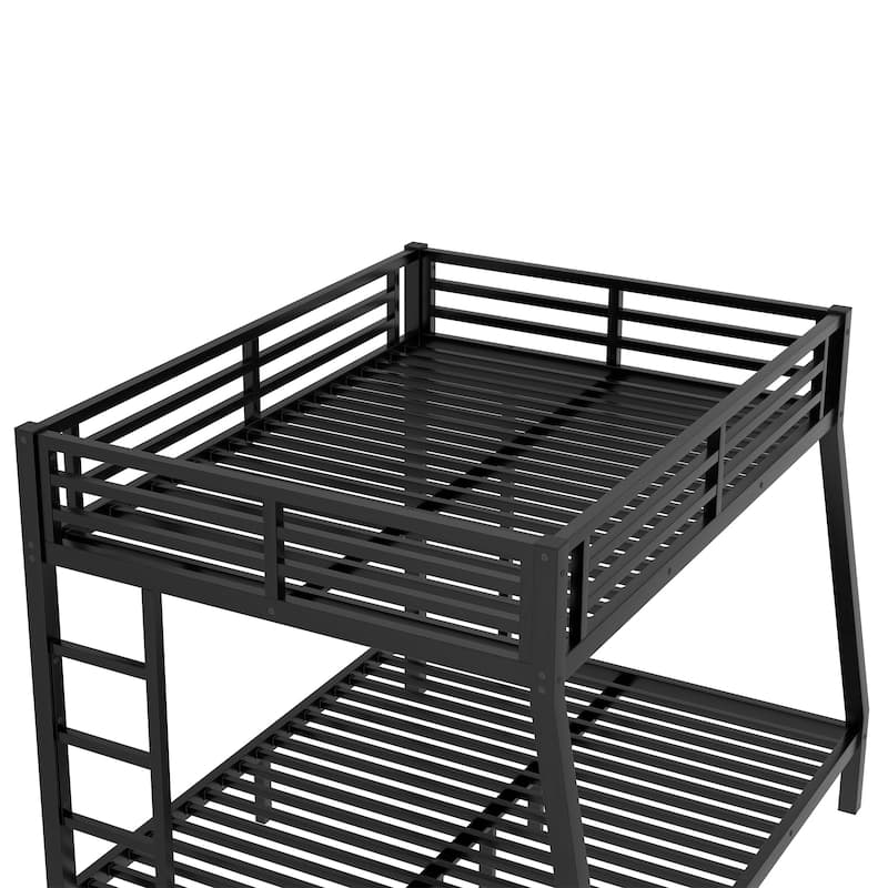 Durable Metal Full XL over Queen Bunk Bed with Side Ladders, Noise Reduction, and Safety Features for Teens & Adults