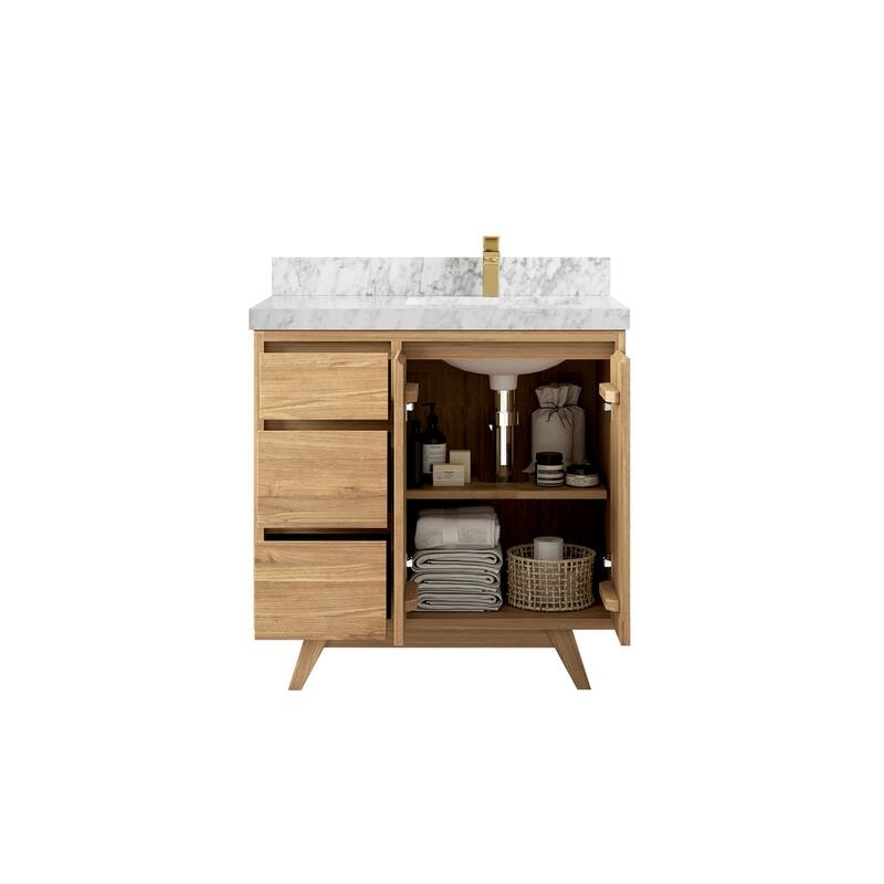 Willow Collections 36 in. W x 22 in. Madison Teak Single Right Offset Sink Bathroom Vanity with Countertop