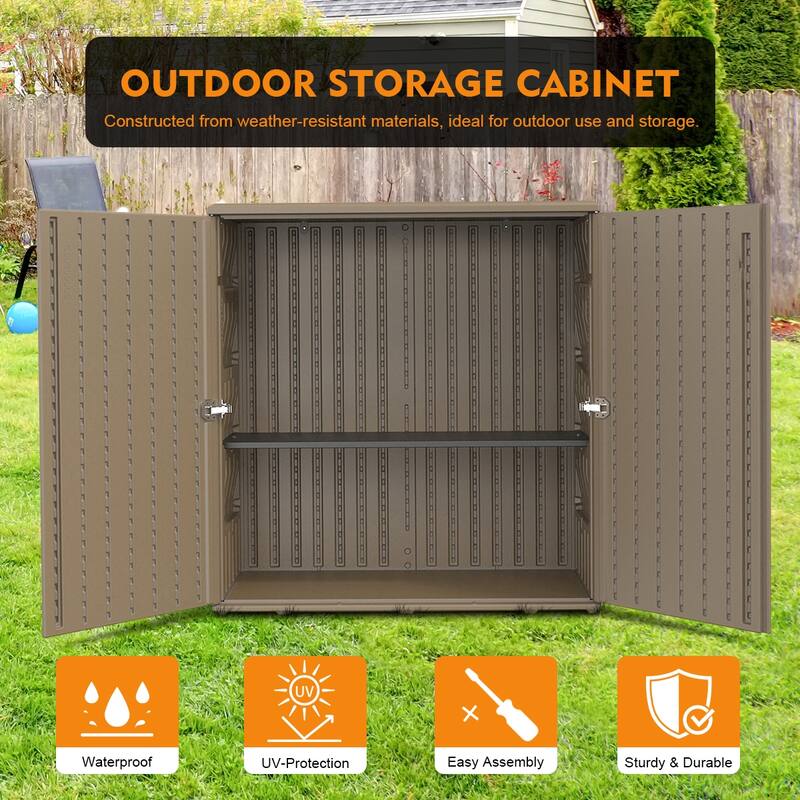 Outdoor 34.3"W x 36.2"H Plastic Vertical Storage Shed With One Shelf
